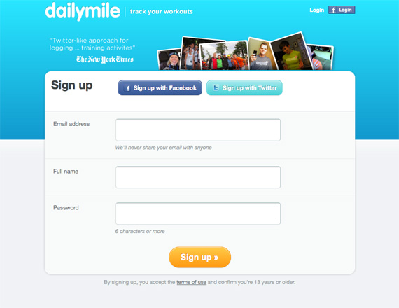 dailymile simple sign up